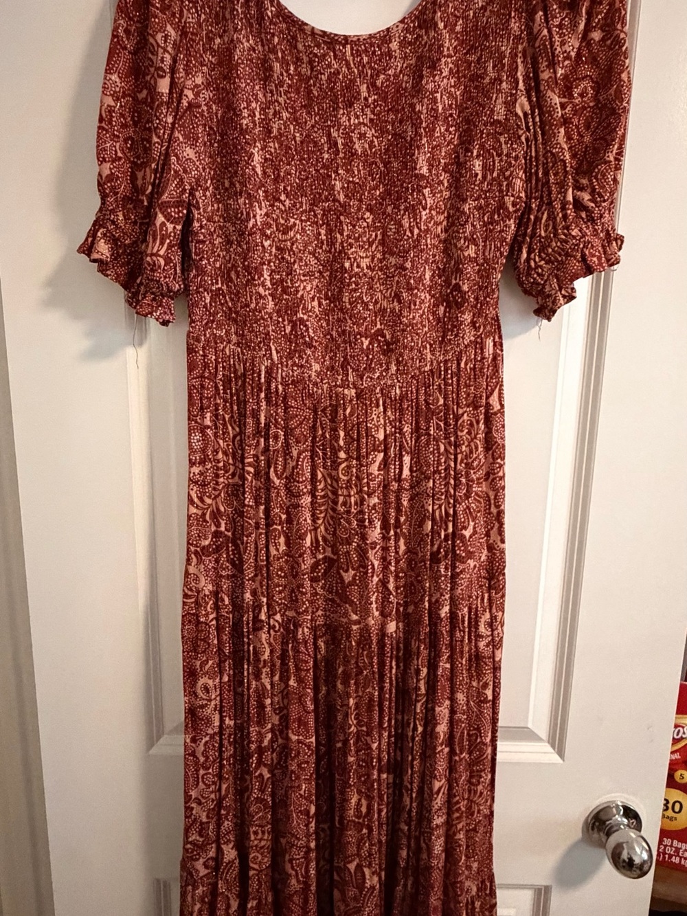 Vici Rust Paisley Maxi Dress with Ruffle Sleeves